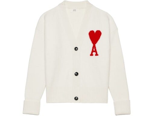 Ami Paris Ami De Coeur Merino Wool Oversize Cardigan White/Red