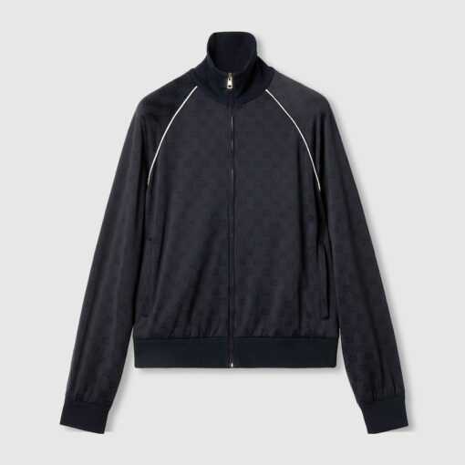 GG nylon and jersey zip jacket Navy